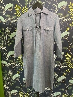 Tommy Bahama Denim Chambray Shirt Dress Lace-Up Front XS Petite